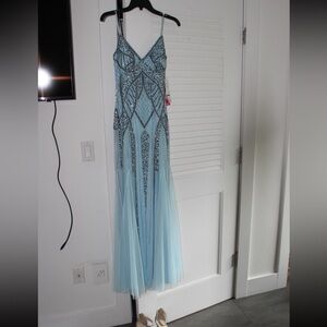 Elegant Blue Beaded Prom Dress